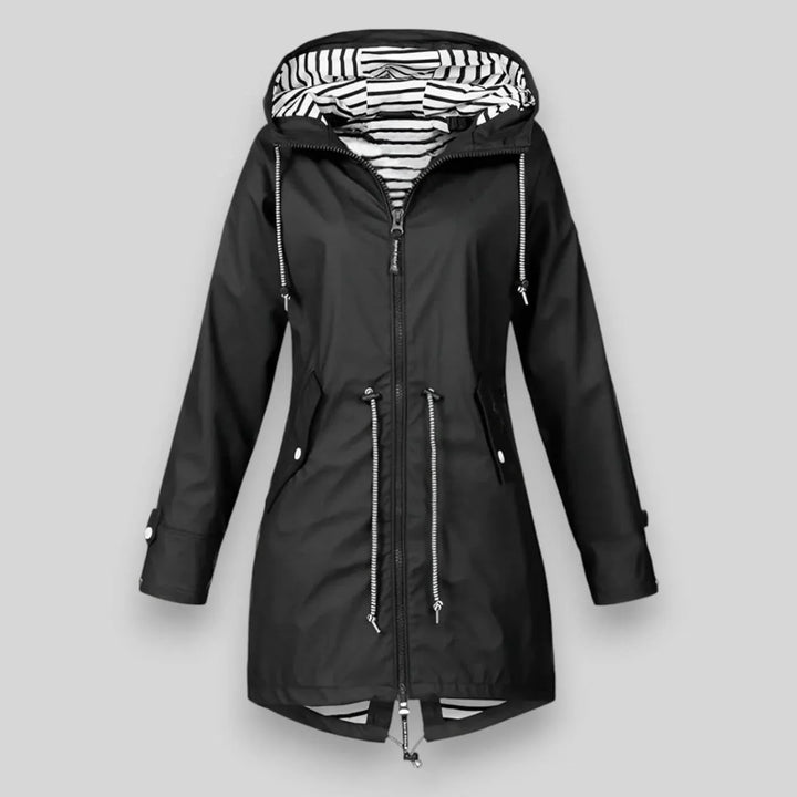 Women's Waterproof Hooded Jacket with Drawstring Waist