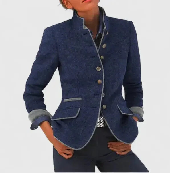 Women's Tailored Wool Blazer with Contrast Trim