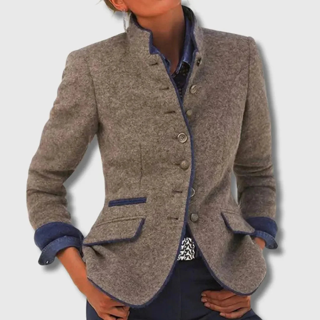 Women's Tailored Wool Blazer with Contrast Trim