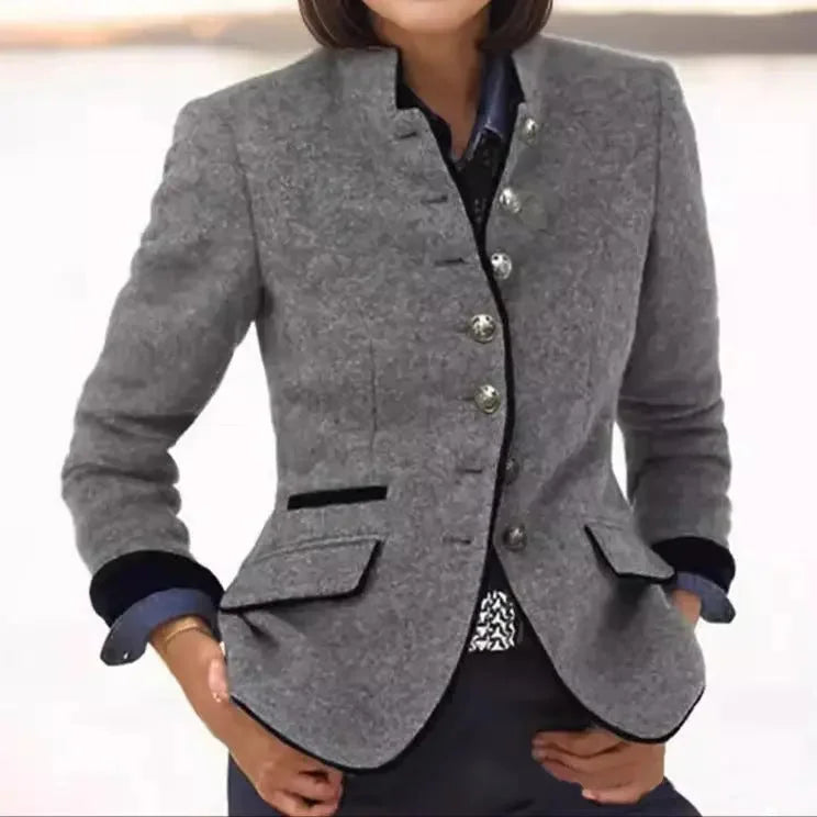 Women's Tailored Wool Blazer with Contrast Trim