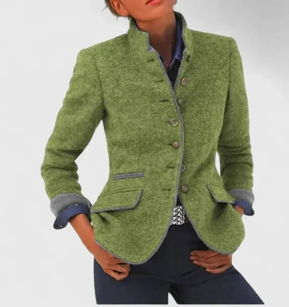 Women's Tailored Wool Blazer with Contrast Trim