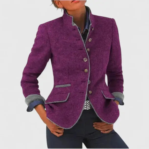 Women's Tailored Wool Blazer with Contrast Trim