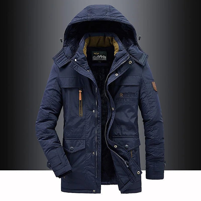 Men's Fleece-Lined Parka with Hood and Zip Closure