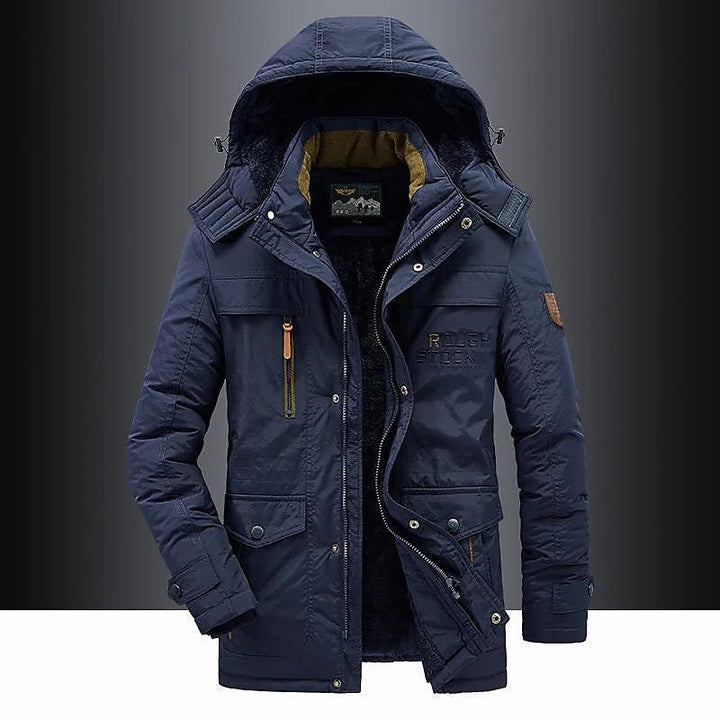 Men's Fleece-Lined Parka with Hood and Zip Closure
