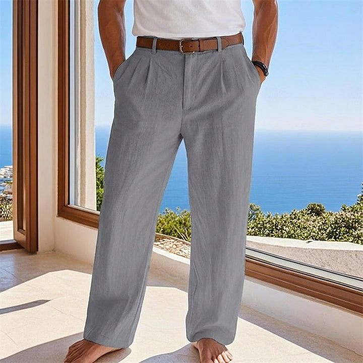 Men's Linen Pleated Pants with Tailored Fit