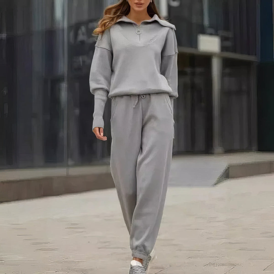 Women's Ribbed Knit Half-Zip Two Piece Lounge Co-Ord Set