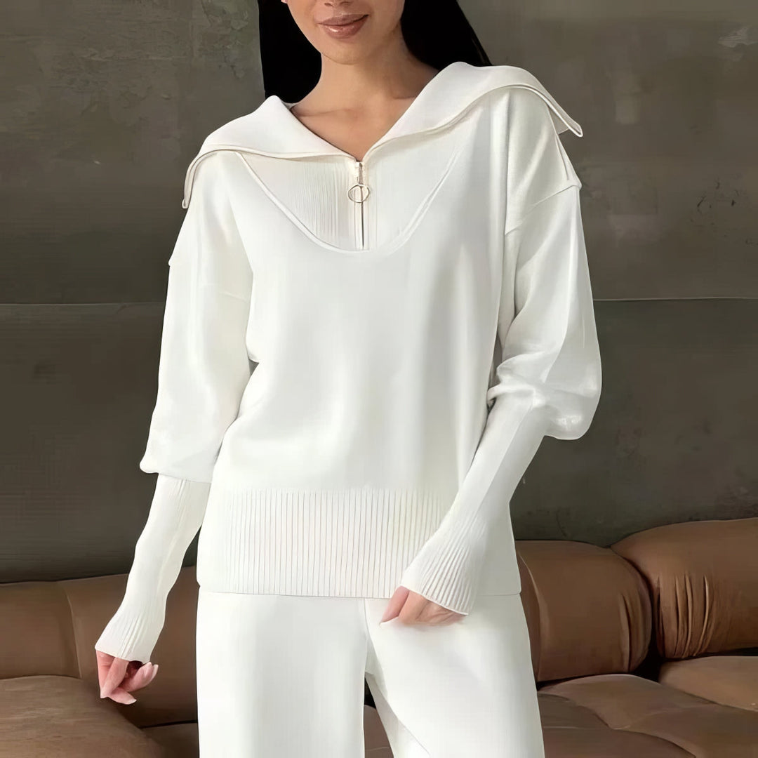Women's Ribbed Knit Half-Zip Two Piece Lounge Co-Ord Set