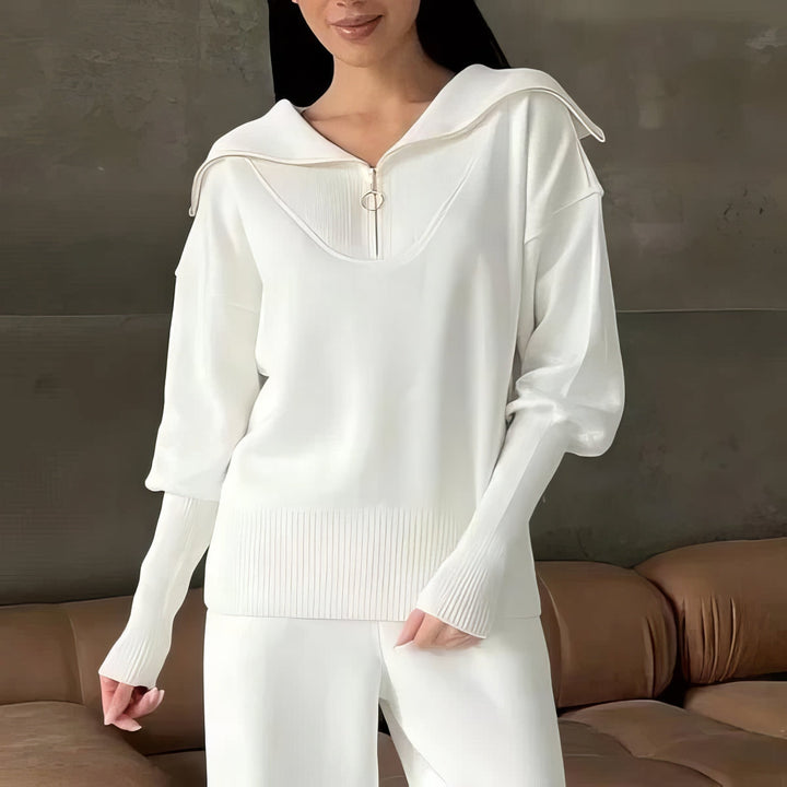Women's Ribbed Knit Half-Zip Two Piece Lounge Co-Ord Set