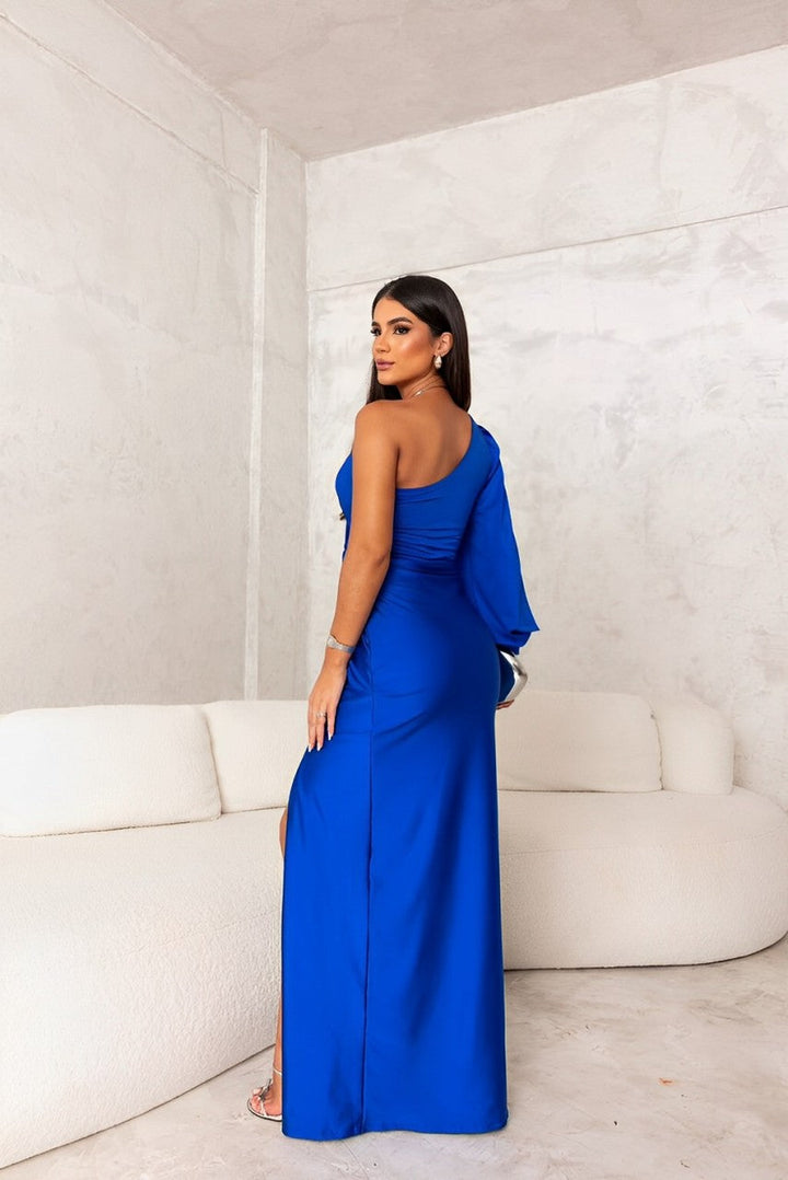 Wedding Guest One Shoulder Satin Maxi Dress