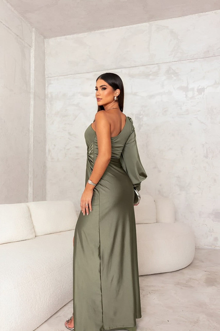 Wedding Guest One Shoulder Satin Maxi Dress