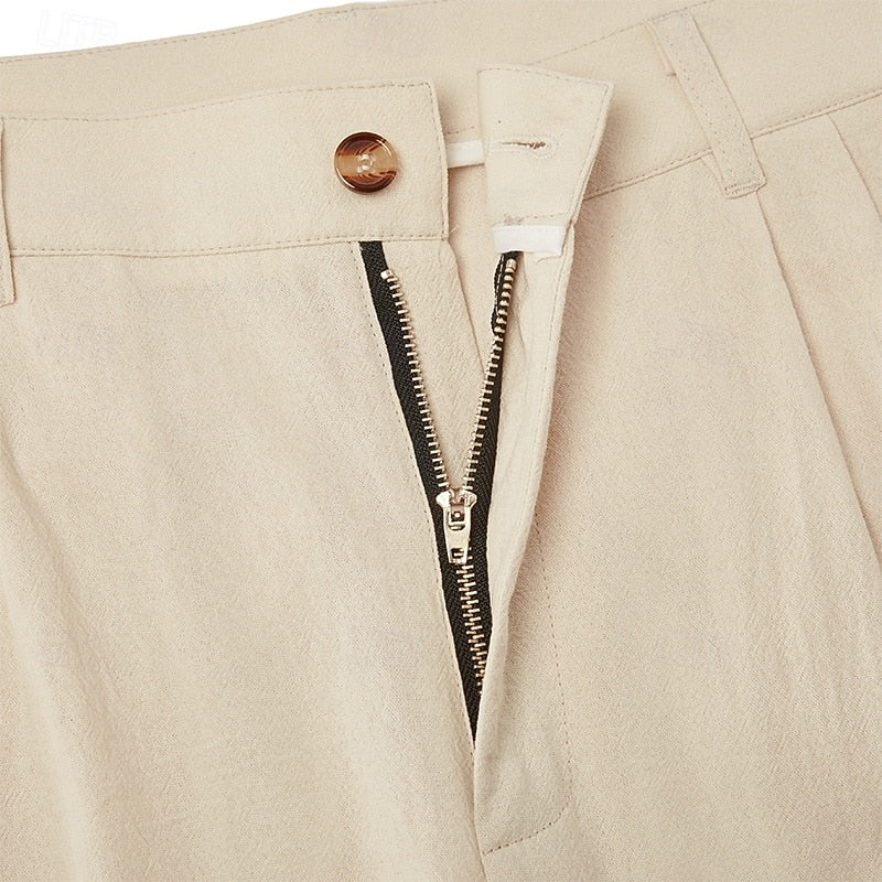 Men's Linen Pleated Pants with Tailored Fit