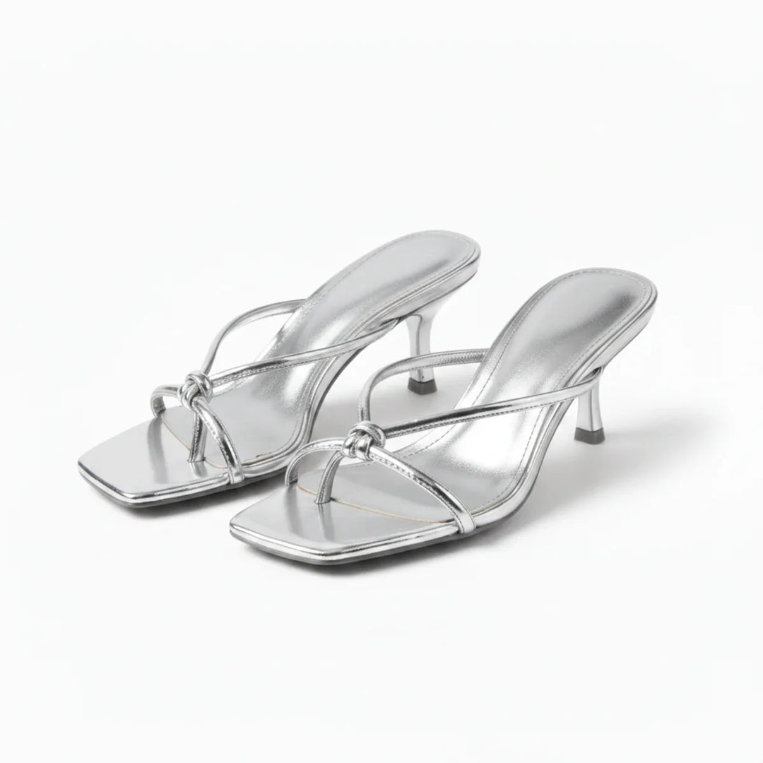 Women's Square Toe Knotted Strap Heeled Sandals