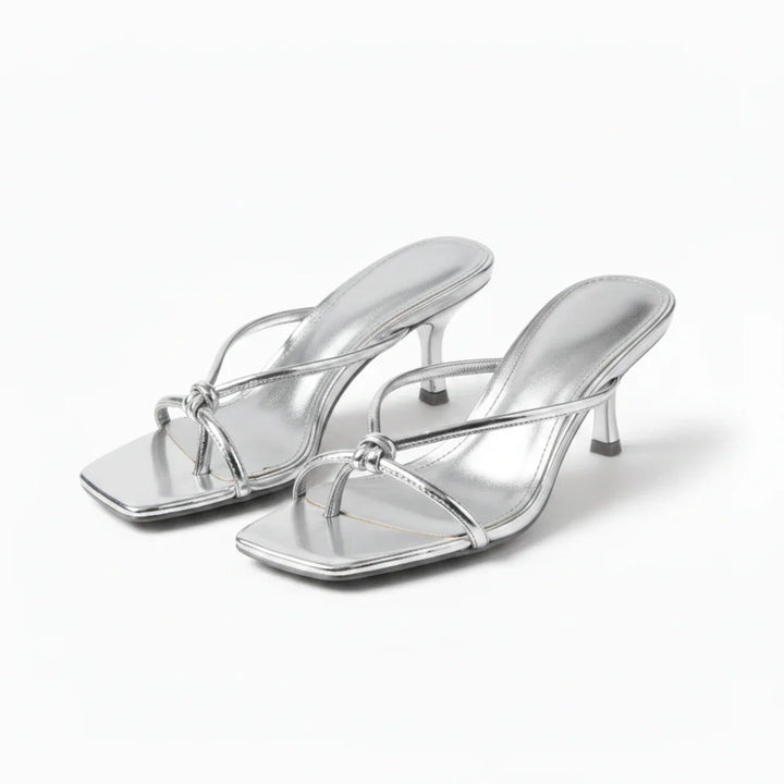 Women's Square Toe Knotted Strap Heeled Sandals